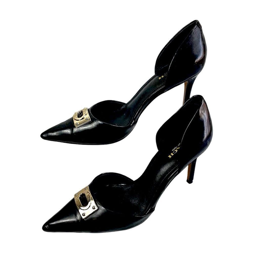 COACH Raven Stiletto Heels Black D’Orsay Calf Leather Brass Buckle Size 10 - Picture 3 of 8